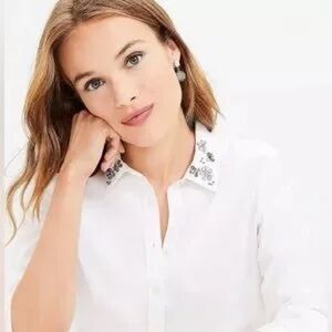 ✨NWT Loft Jeweled Collar Everyday Shirt White Women's Size Small